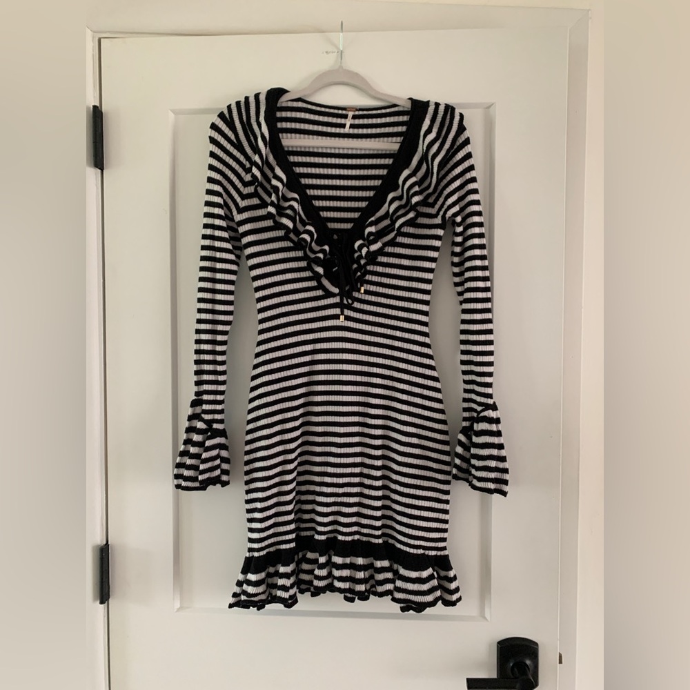 Free People black and white striped ruffle dress size small